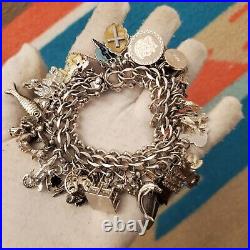 Vtg Krementz Sterling Silver Charm Bracelet 6 L, Wt-108g 40 Charms READ Rare