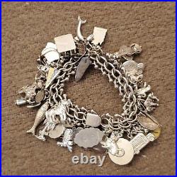 Vtg Krementz Sterling Silver Charm Bracelet 6 L, Wt-108g 40 Charms READ Rare