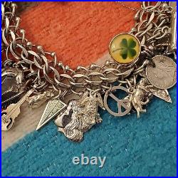 Vtg Krementz Sterling Silver Charm Bracelet 6 L, Wt-108g 40 Charms READ Rare