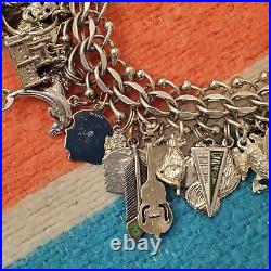 Vtg Krementz Sterling Silver Charm Bracelet 6 L, Wt-108g 40 Charms READ Rare