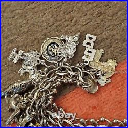 Vtg Krementz Sterling Silver Charm Bracelet 6 L, Wt-108g 40 Charms READ Rare