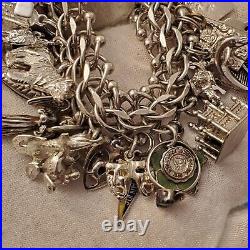 Vtg Krementz Sterling Silver Charm Bracelet 6 L, Wt-108g 40 Charms READ Rare