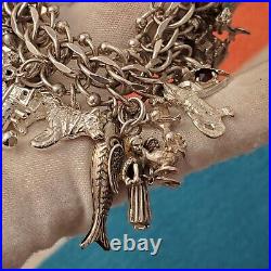 Vtg Krementz Sterling Silver Charm Bracelet 6 L, Wt-108g 40 Charms READ Rare