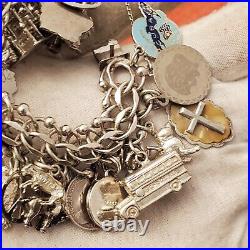 Vtg Krementz Sterling Silver Charm Bracelet 6 L, Wt-108g 40 Charms READ Rare