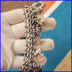 Vtg Krementz Sterling Silver Charm Bracelet 6 L, Wt-108g 40 Charms READ Rare