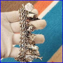 Vtg Krementz Sterling Silver Charm Bracelet 6 L, Wt-108g 40 Charms READ Rare