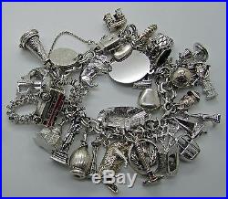 Vtg Sterling Silver Charm Bracelet Loaded 37 Charms 104 Gr Lake Louise Jasper