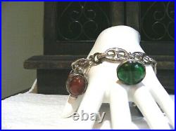 Vtg. Sterling Silver Italian Etruscan Fob Charm Bracelet