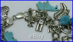 Vtg Western 925 STERLING Silver 20+CHARMS Cowboy Horses Turquoise ITALY Bracelet
