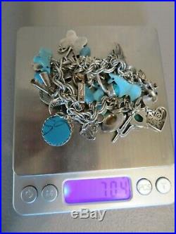 Vtg Western 925 STERLING Silver 20+CHARMS Cowboy Horses Turquoise ITALY Bracelet