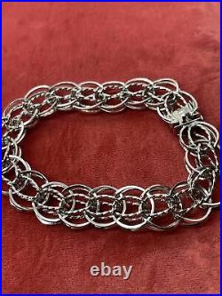 Vtg c. 1950s Sterling Silver Charm Bracelet 925 Empty 7.5 Dsi Signed Flex 18g