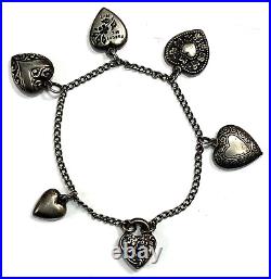 Walter Lampl Bracelet Heart Padlock Charm 925 Sterling Silver 7 Vintage