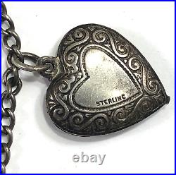 Walter Lampl Bracelet Heart Padlock Charm 925 Sterling Silver 7 Vintage