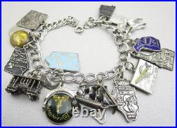 Whimsical Loaded 15 Charm Sterling Silver Bracelet -states Travel Disneyland 36g