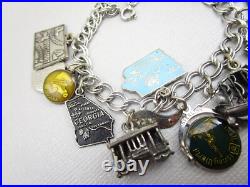 Whimsical Loaded 15 Charm Sterling Silver Bracelet -states Travel Disneyland 36g