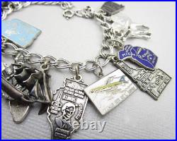 Whimsical Loaded 15 Charm Sterling Silver Bracelet -states Travel Disneyland 36g