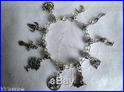 Wiccan 10 Charm Bracelet pentacle witch wicca pagan jewelry jewellery silver