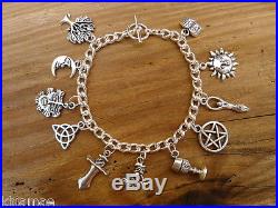 Wiccan 11 Charm Bracelet pentacle goddess green man bos pagan jewellery silver