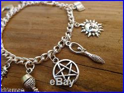 Wiccan Chunky Charm Bracelet pentacle goddess green man pagan jewellery silver