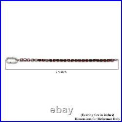 Women 925 Silver Cubic Zirconia CZ Garnet Tennis Charm Bracelet Size 7.25