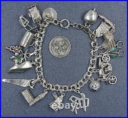 Women Sterling Silver Charm bracelet with 16 Charms Traditional Vintage Style