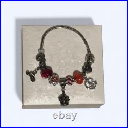 Women's Sterling Silver And Red Pandora Charm Bracelet