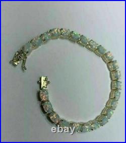 Women's Tennis Bracelet 14k Yellow Gold Finish 10 Ct Oval Cut Lab Created Opal