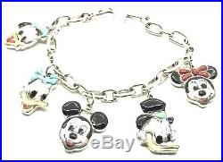 Zuni Handmade Sterling Silver Inlay Mickey Mouse Disney Charm Bracelet -Don Dewa